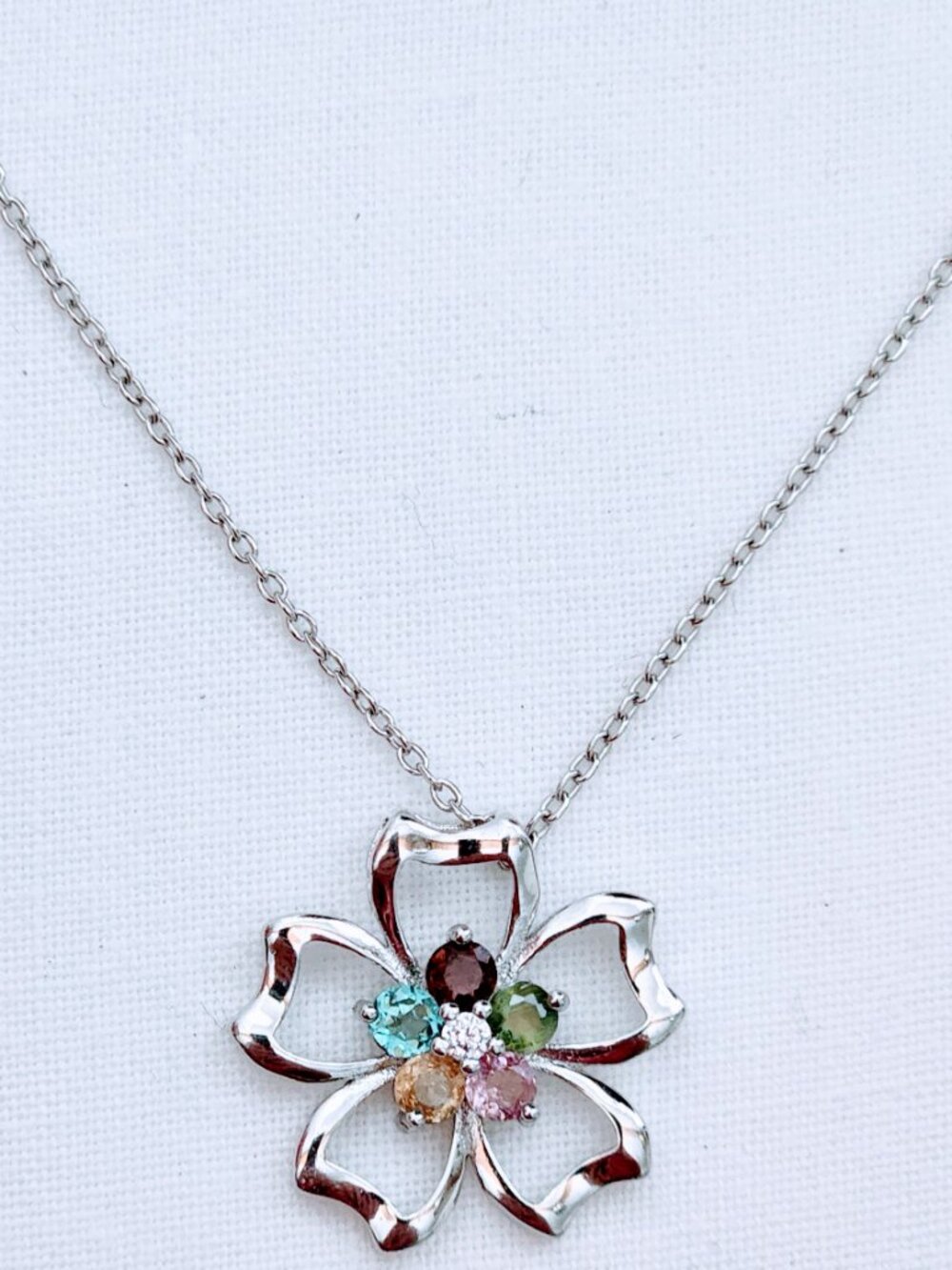 Effy 925 Sterling Silver Multi-Gemstone Flower Necklace - Picture 5 of 6